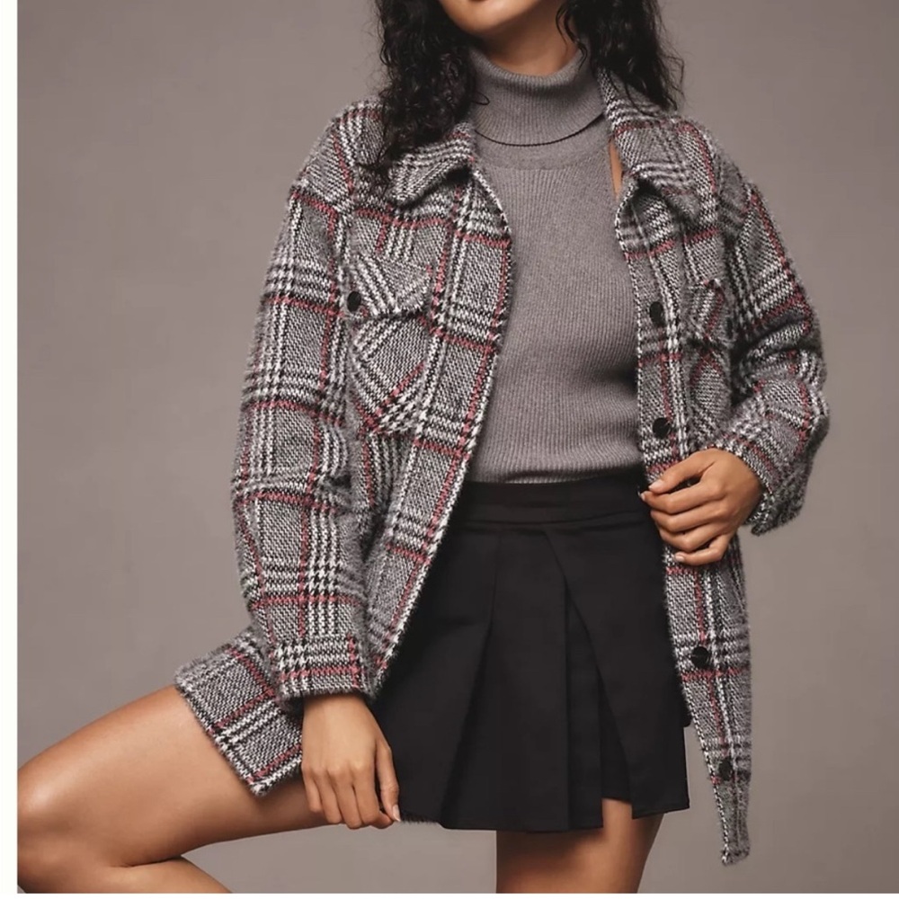 New w/tags (NWT) Anthropologie Black and White Greylin Plaid Fuzzy Knit Jacket